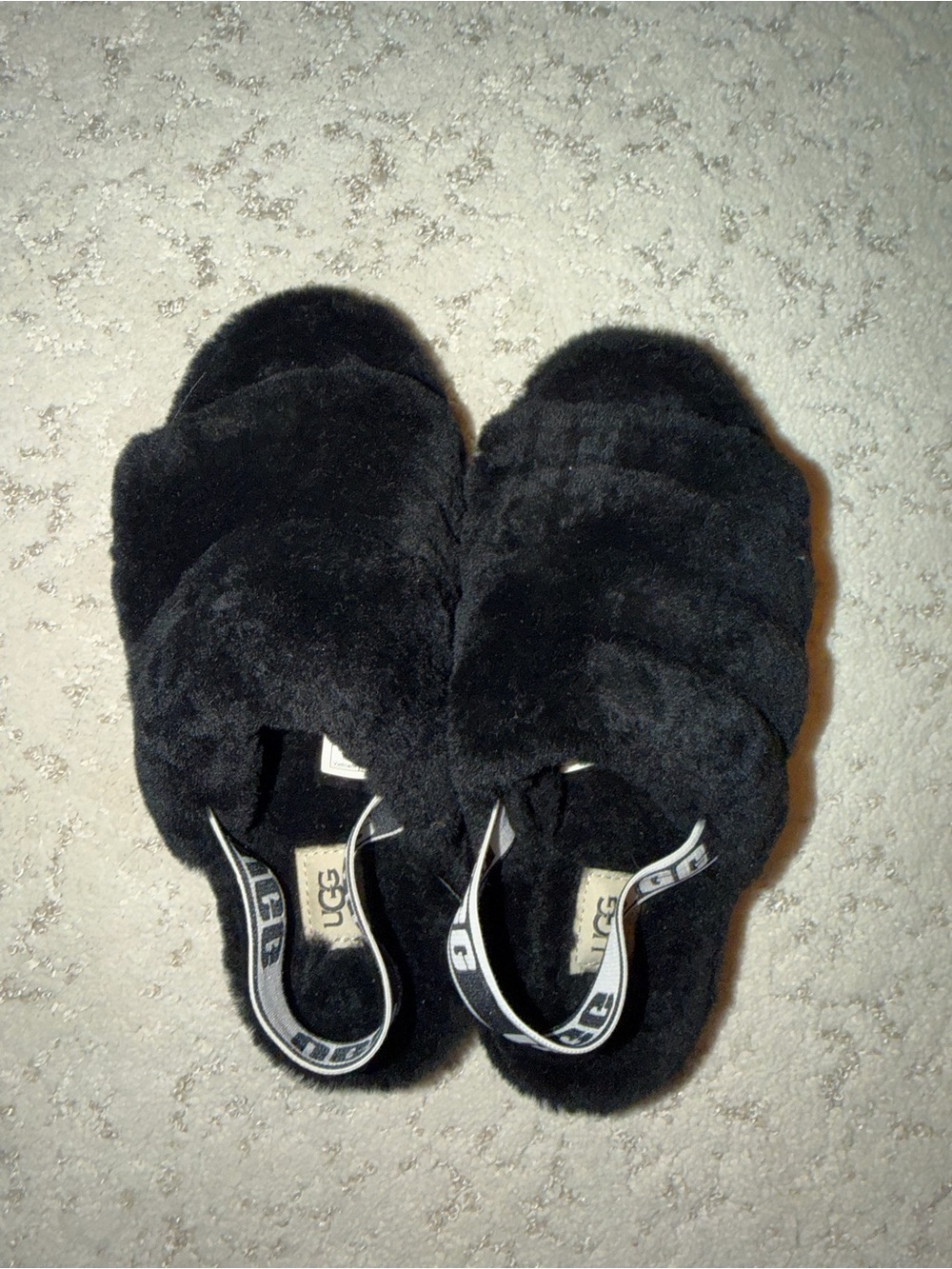 UGG Black Plush Slide with Branded Elastic Strap